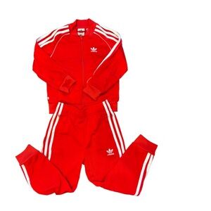Adidas Red Tracksuit with White Stripes